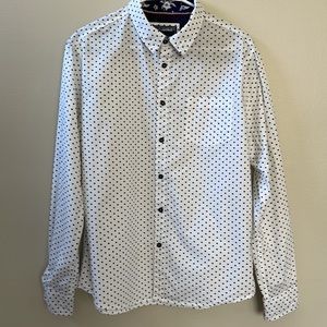 Men’s Long Sleeve Button-Down White Dress Shirt w/Polka Dot Sz L